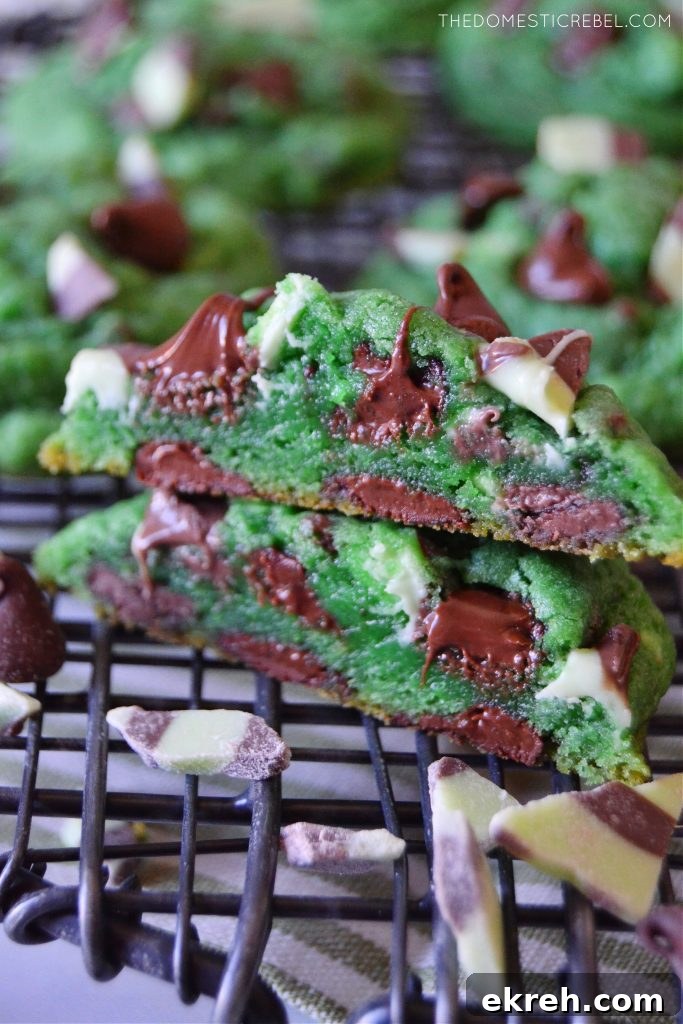 a stack of mint chocolate chip cookies