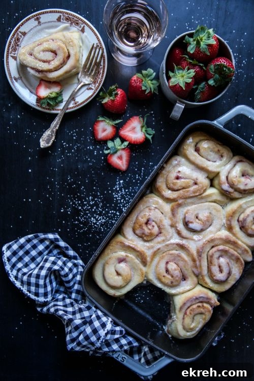 Easy Strawberry Cinnamon Rolls with Rosé Icing