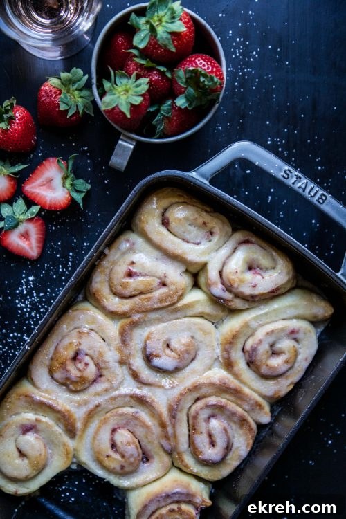 Easy Strawberry Cinnamon Rolls with Rosé Icing