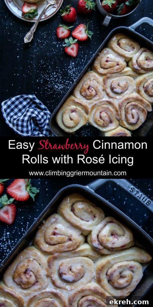 Easy Strawberry Cinnamon Rolls with Rosé Icing