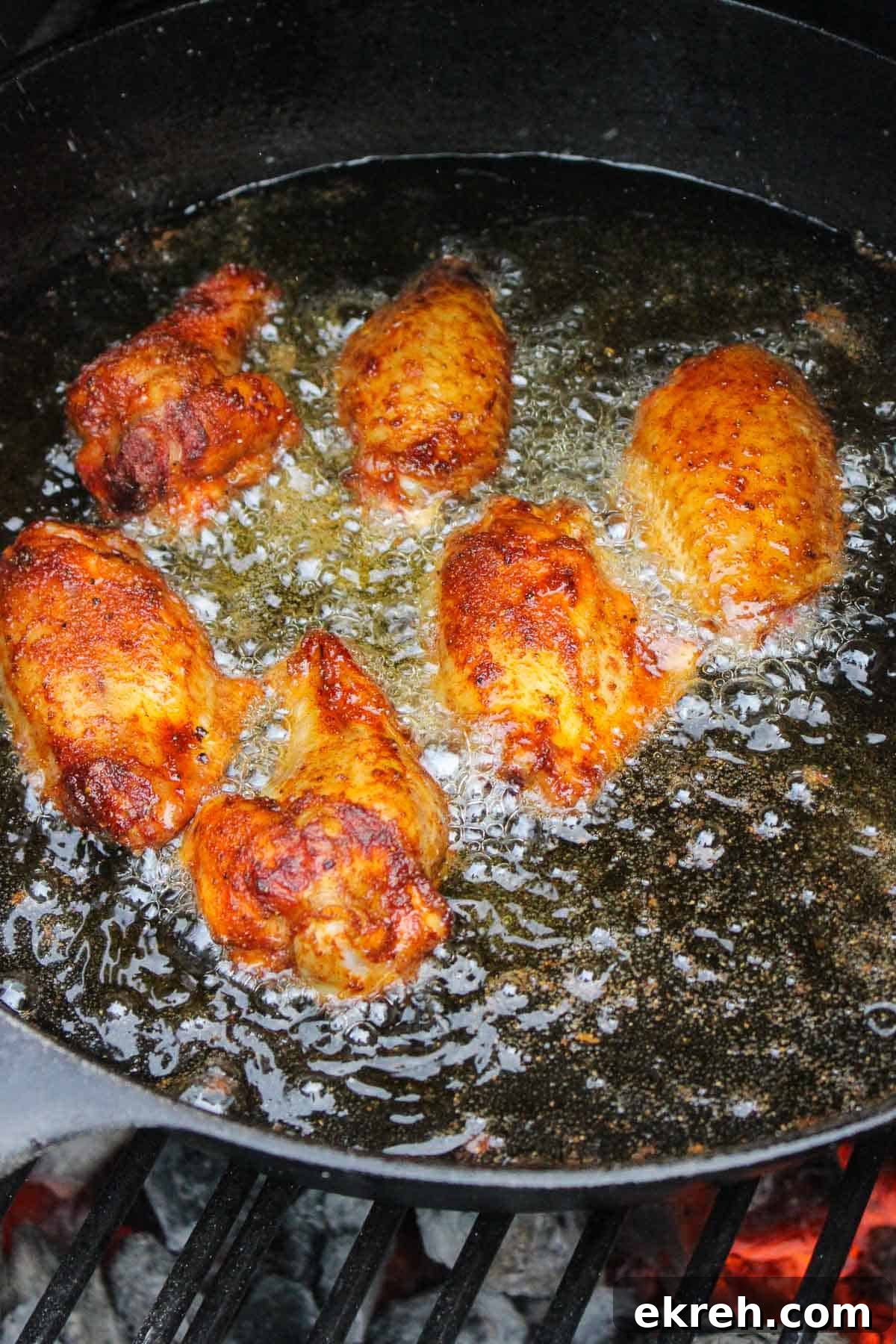 Frying the Hot Honey Garlic Wings.