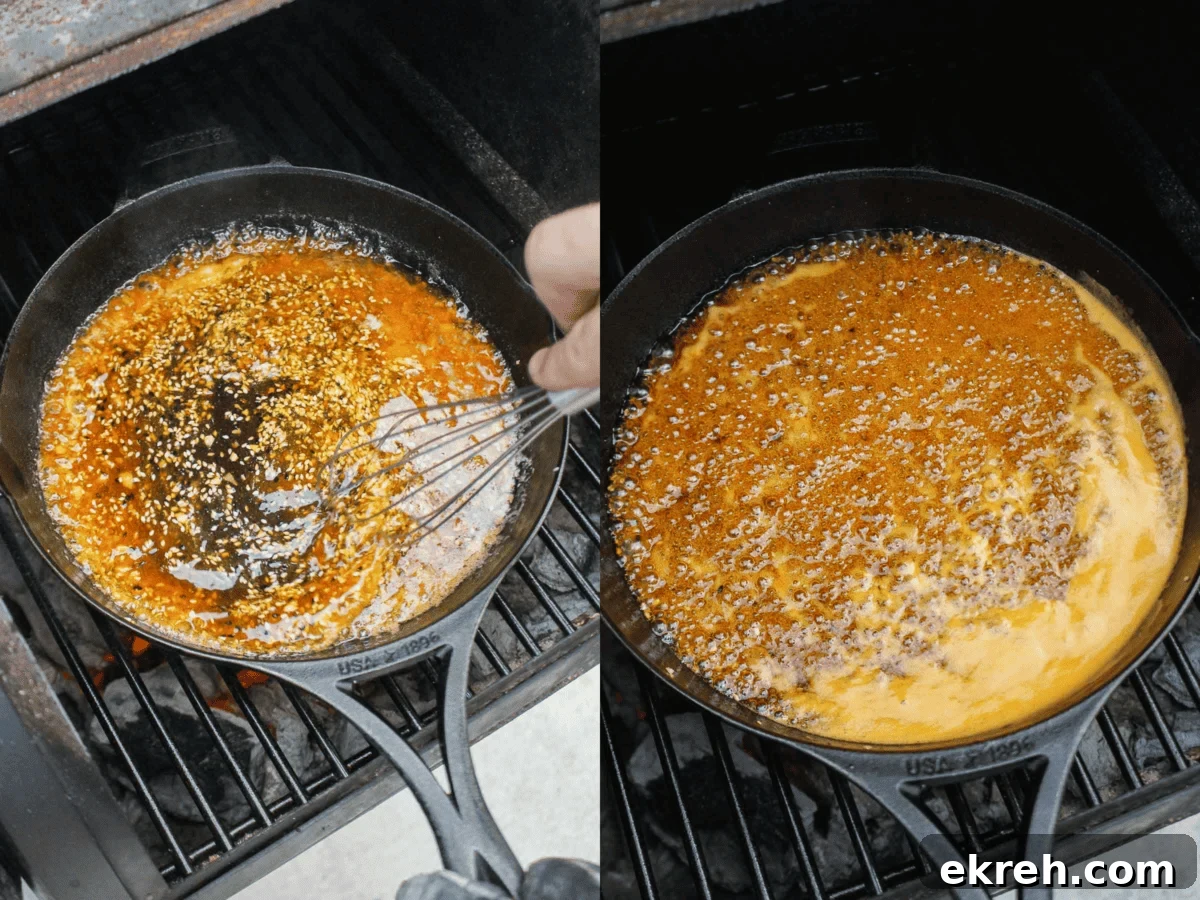 Mixing together the hot honey garlic sauce so we can toss the wings in it.