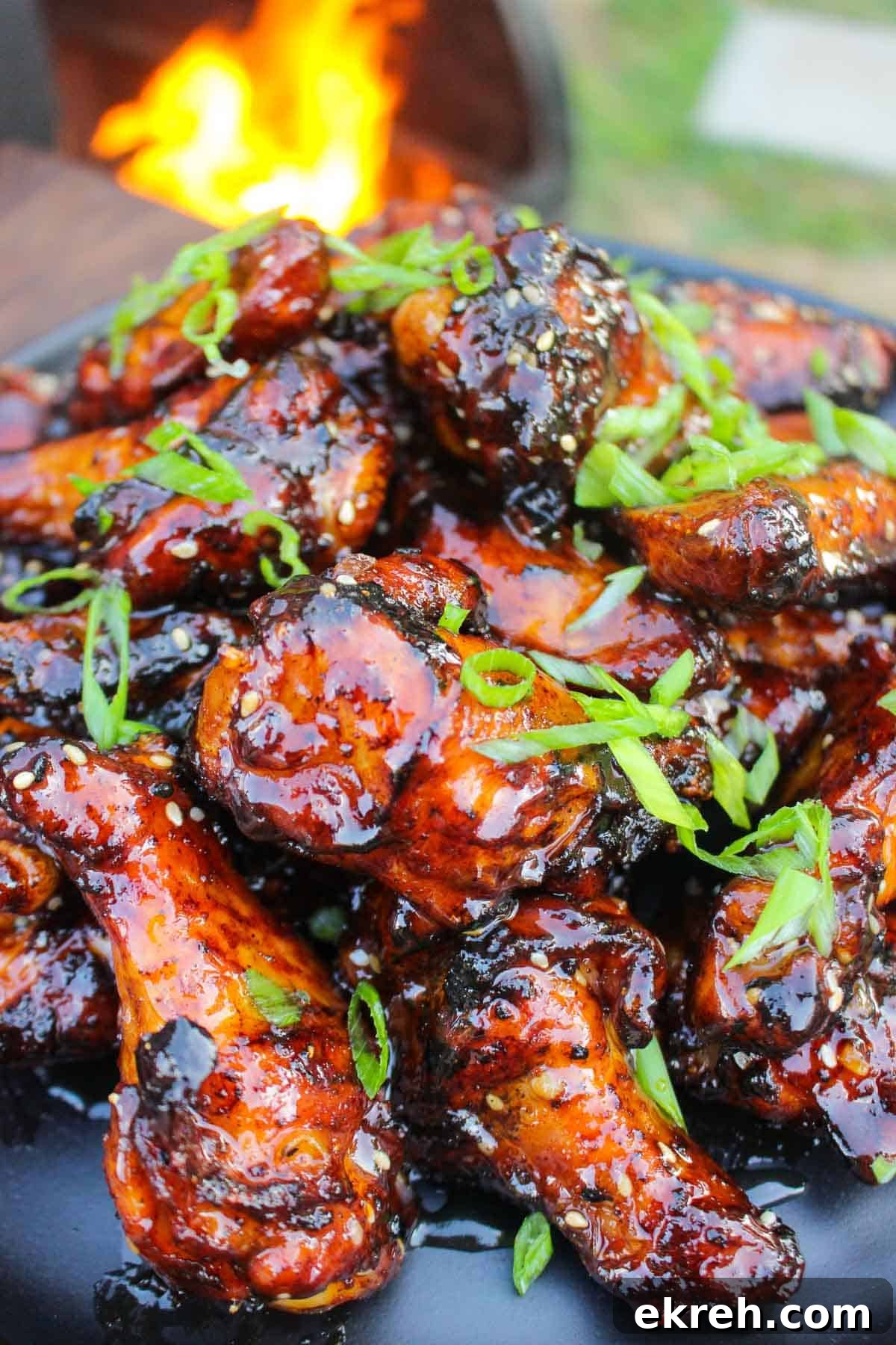 A close up shot of the wings so you can see them garnished.