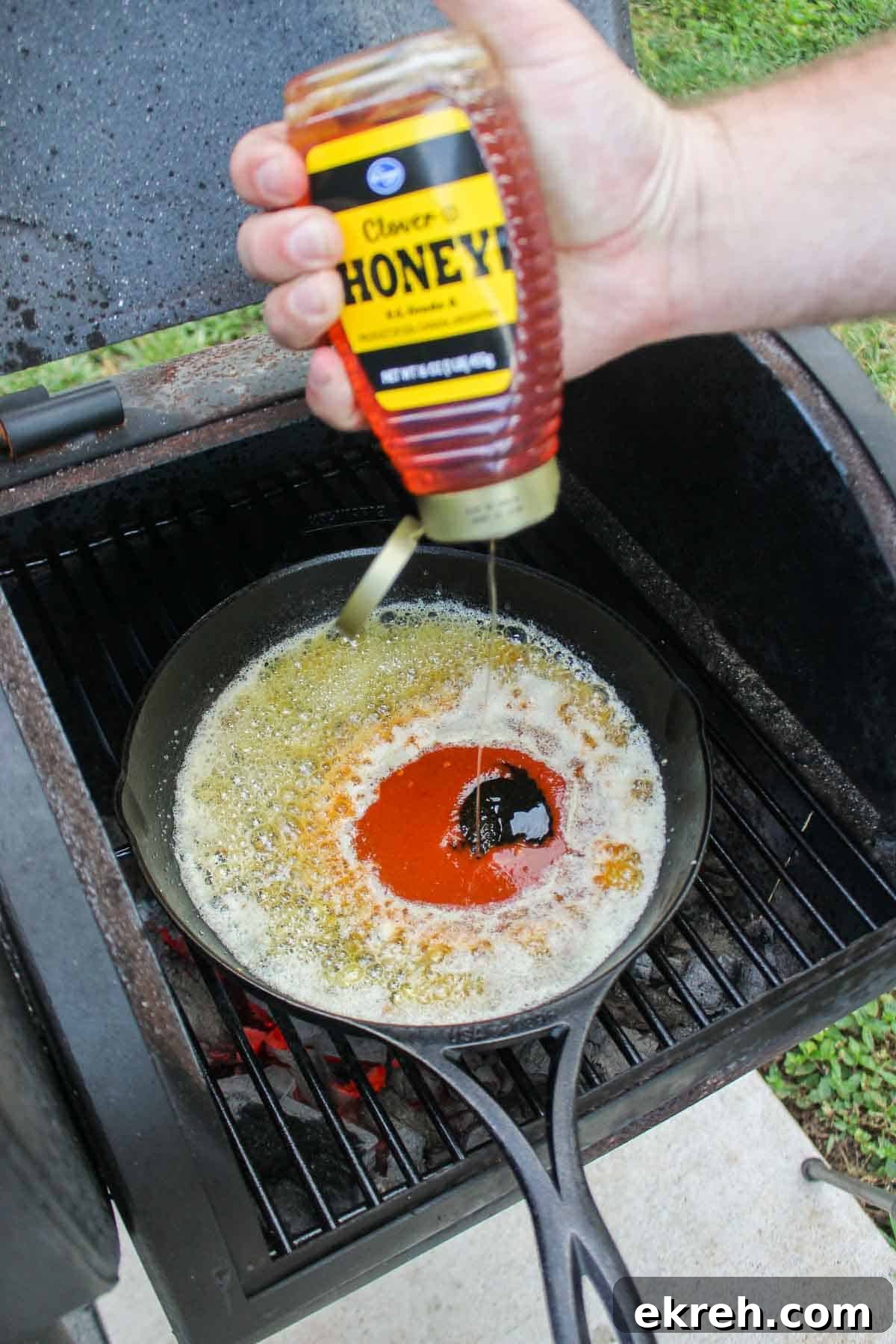 Mixing together the hot honey garlic sauce.