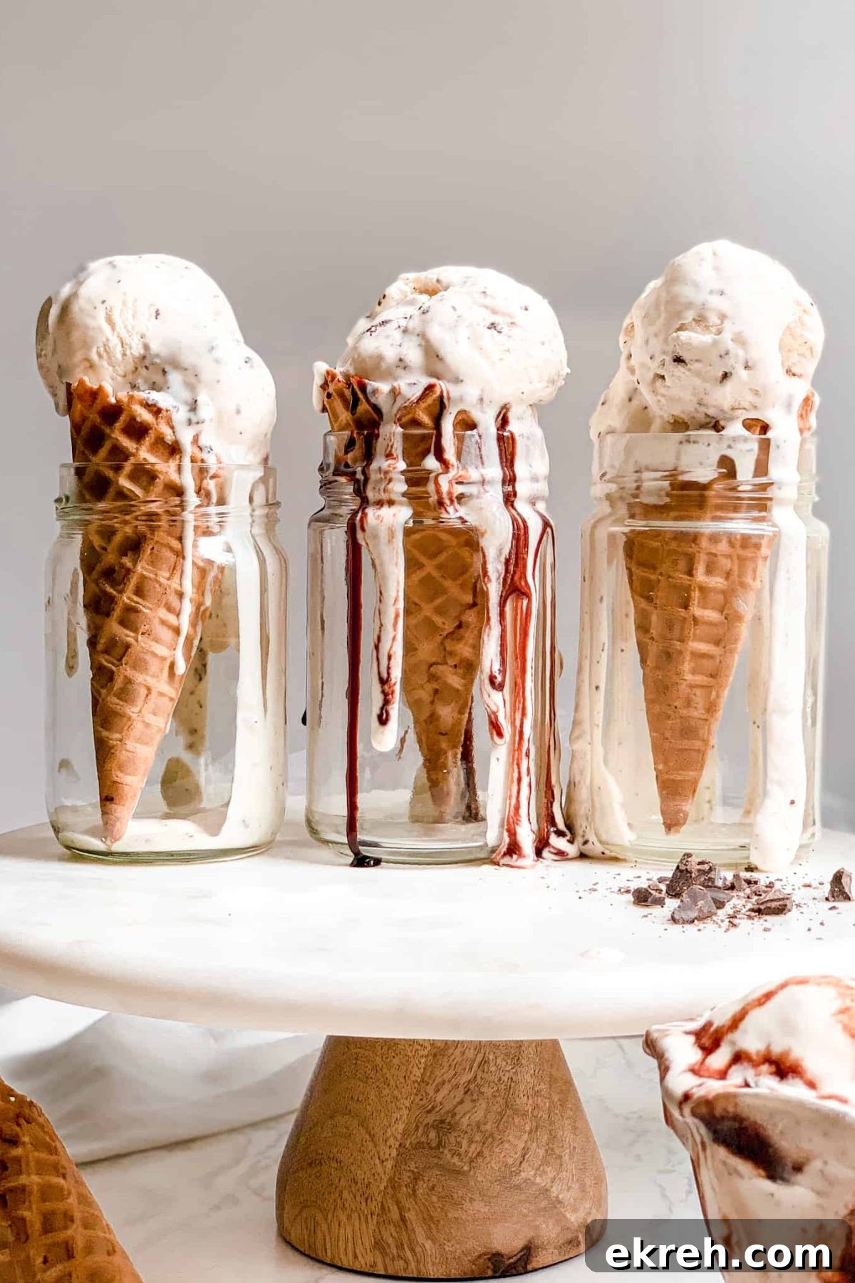 Vanilla Ice Cream in a Waffle Cone Propped Up in a Glass Cup for Food Photography Blog Baked Abundance