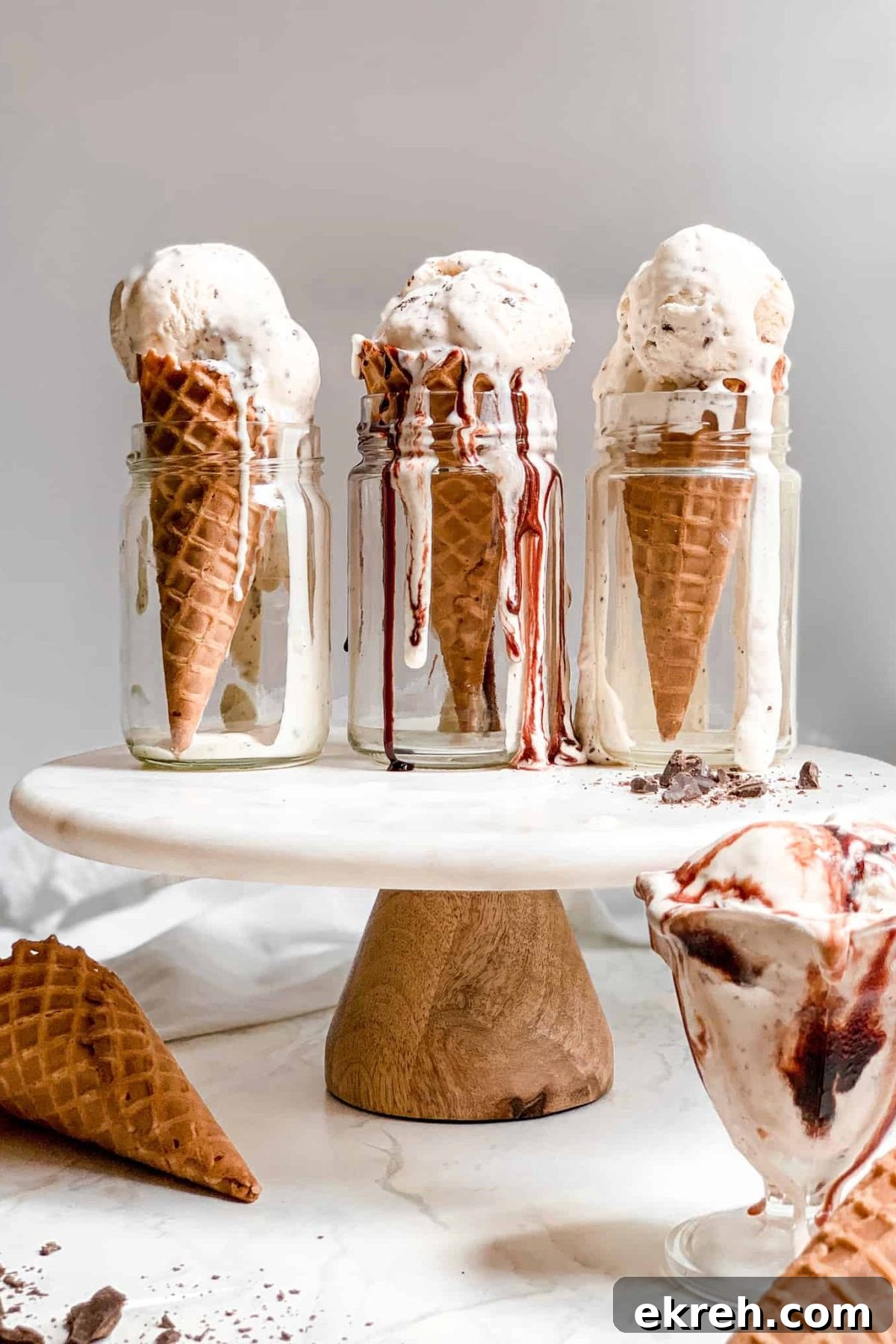 Vanilla Ice Cream in a Waffle Cone Propped Up in a Glass Cup for Food Photography Blog Baked Abundance