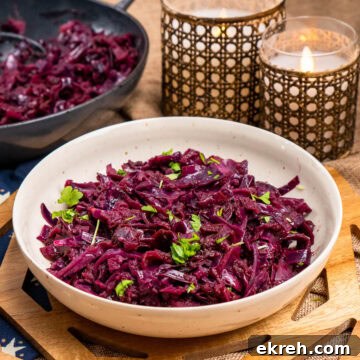 Braised Red Cabbage Recipe with Apple served in a bowl