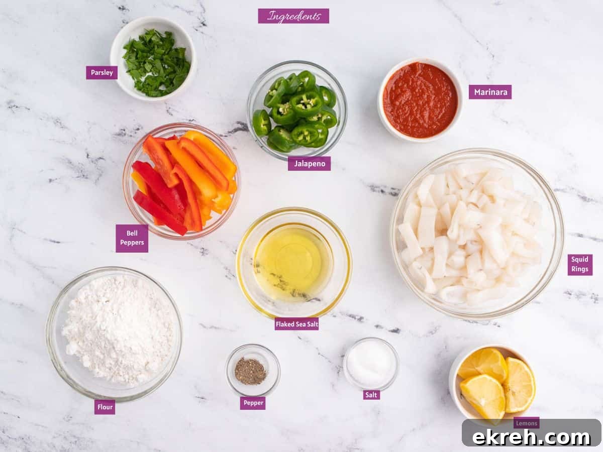 Ingredients to make fried calamari.