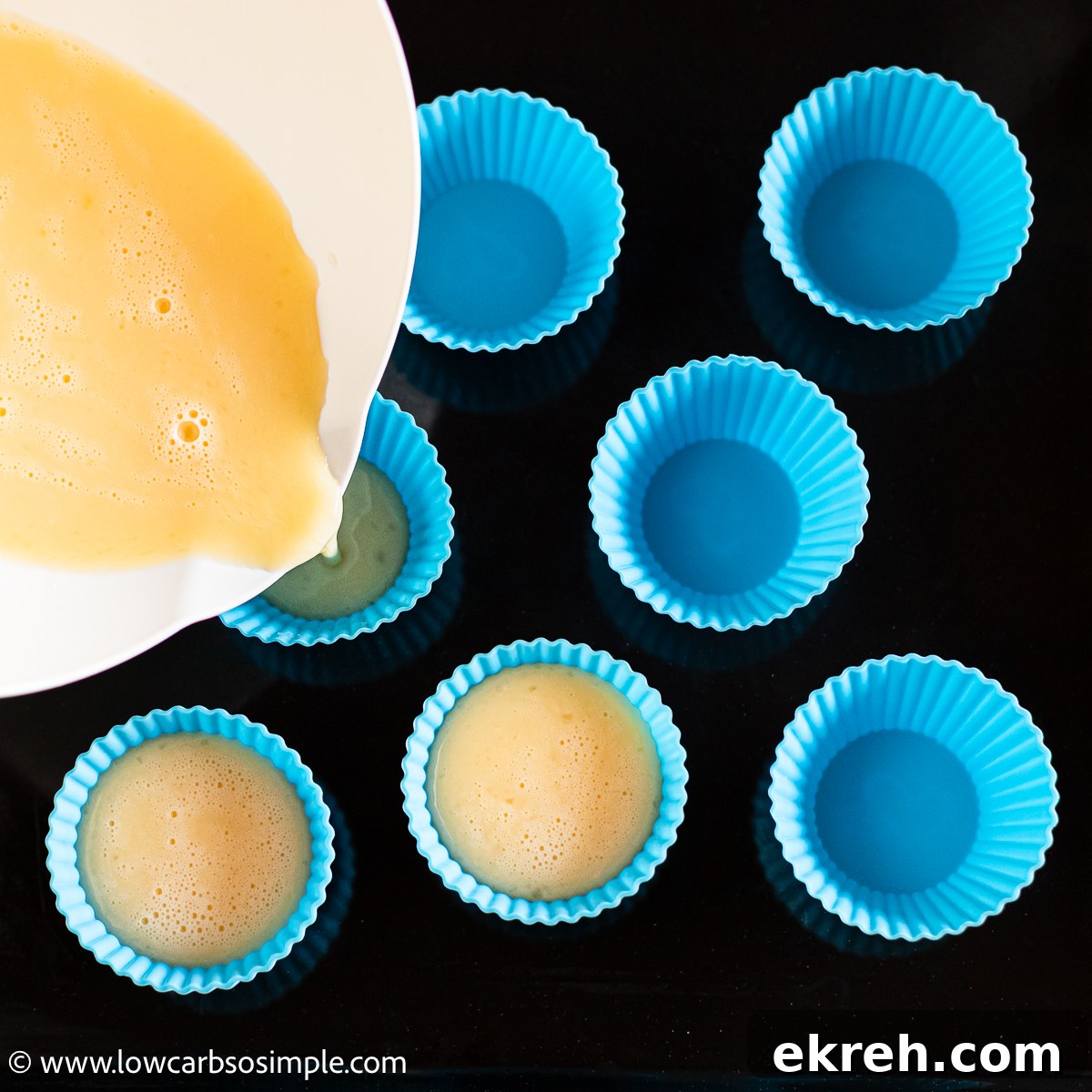 Dairy-Free Carnivore Egg Muffins for Meal Prep 7 Pouring the Mixture into Silicone Muffin Cups | Low-Carb, So Simple