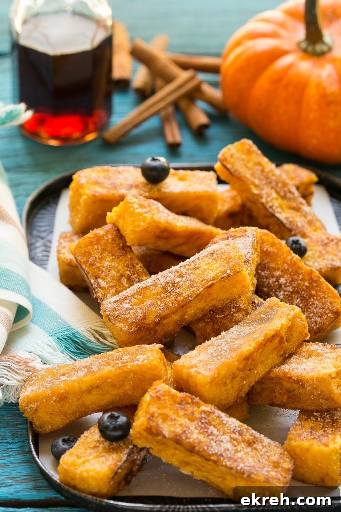 Pumpkin Churro French Toast Sticks Recipe 3 Light and fluffy pumpkin french toast sticks coated in cinnamon sugar. They're super fun to eat and they taste like a churro!