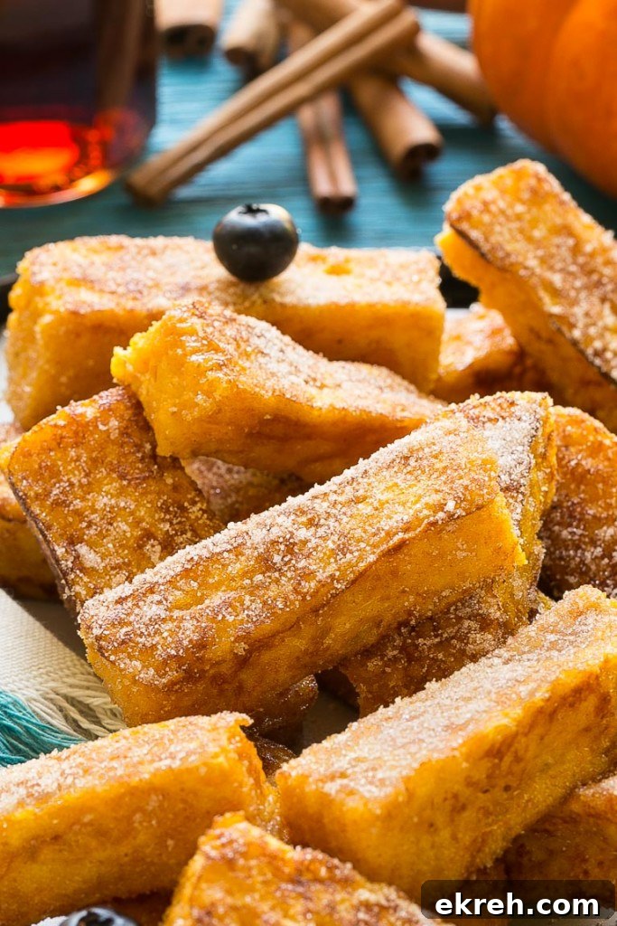 Pumpkin Churro French Toast Sticks Recipe 4 Light and fluffy pumpkin french toast sticks coated in cinnamon sugar. They're super fun to eat and they taste like a churro!