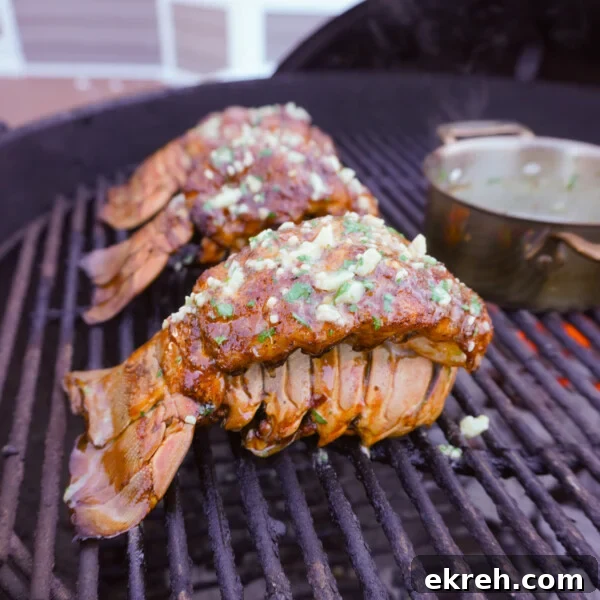 Smoked Cajun Lobster Tail on the grill.