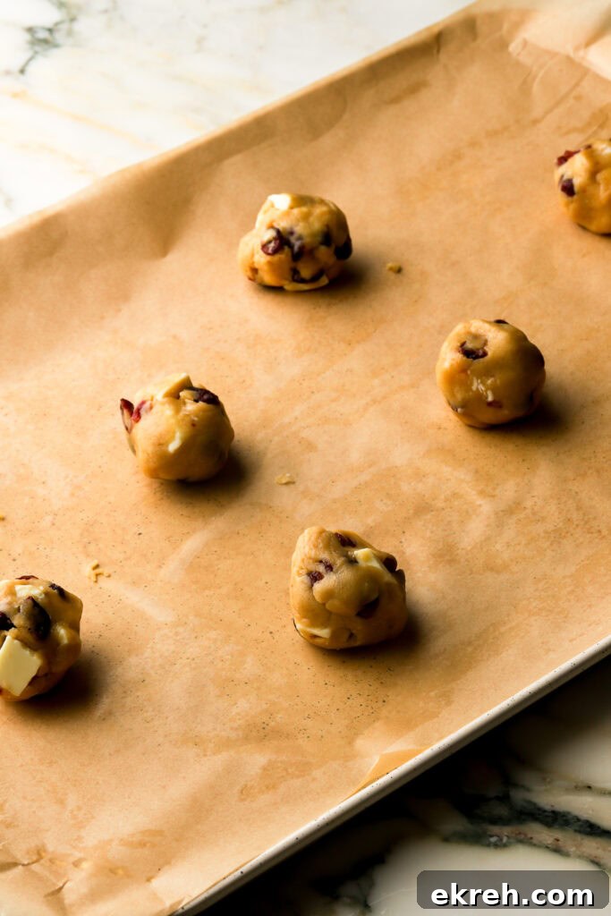 Chewy White Chocolate Cranberry Cookies 11 cookie dough balls before baking