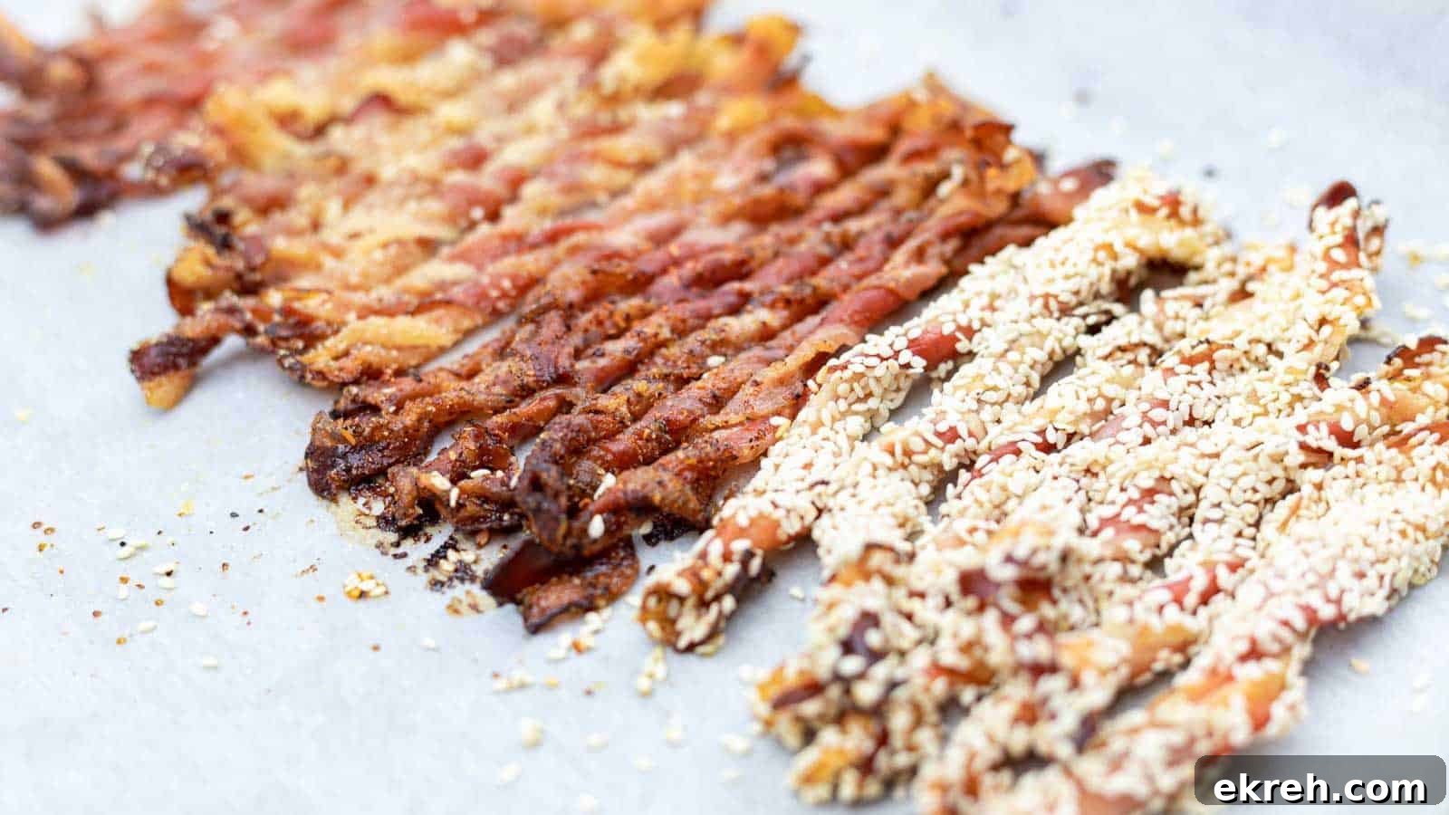 Keto Crispy Twisted Bacon layered on a parchment paper.