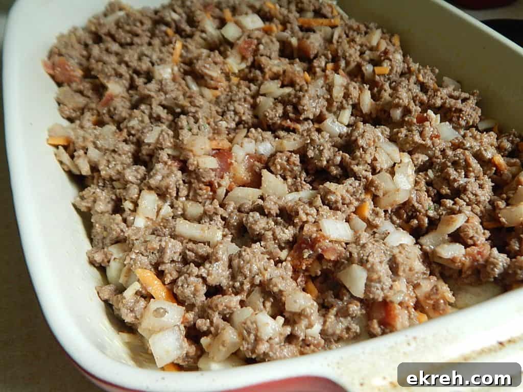 ww bacon cheeseburger casserole prepped for oven
