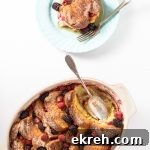 French toast bake in a casserole dish.