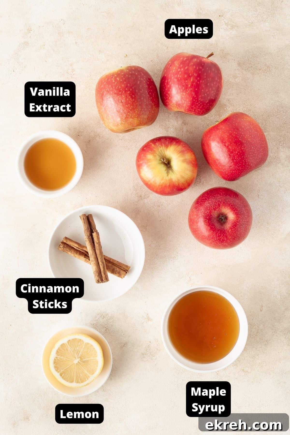 Ingredients in this recipe on a beige marbled background.