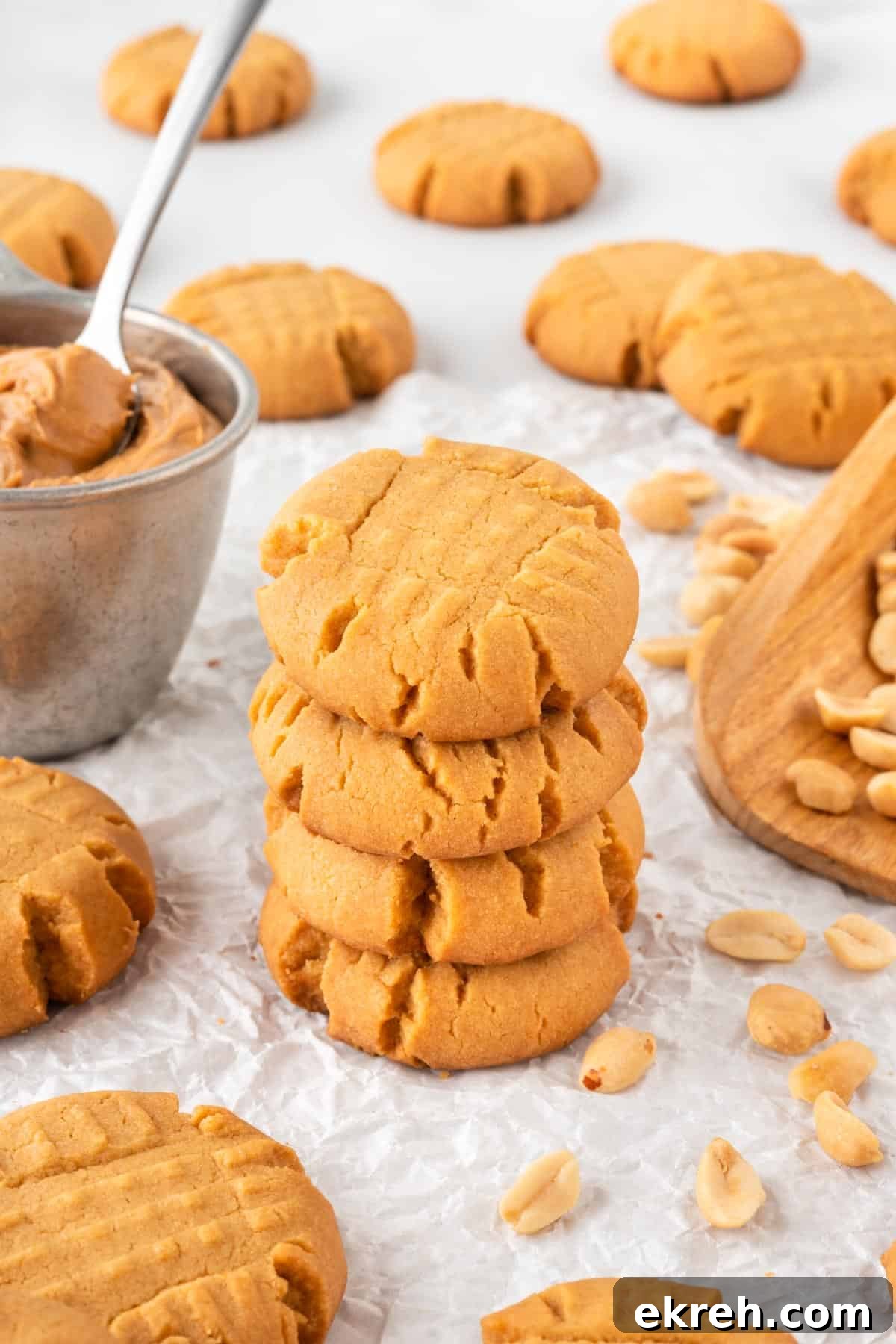 four cake mix peanut butter cookies stacked