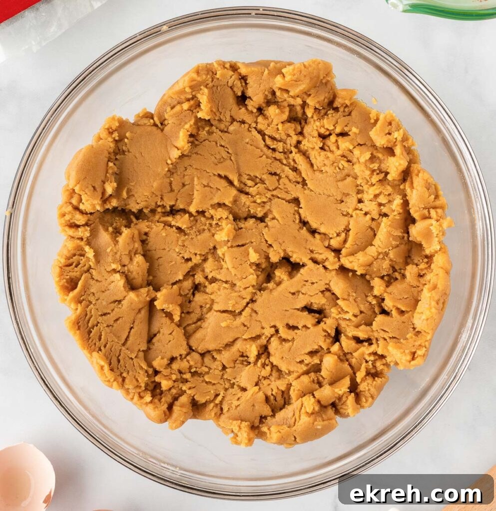 peanut butter cookie batter in a mixing bowl