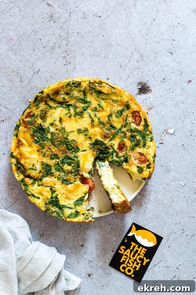 Finished Smoked Haddock and Spinach Frittata with one slice removed