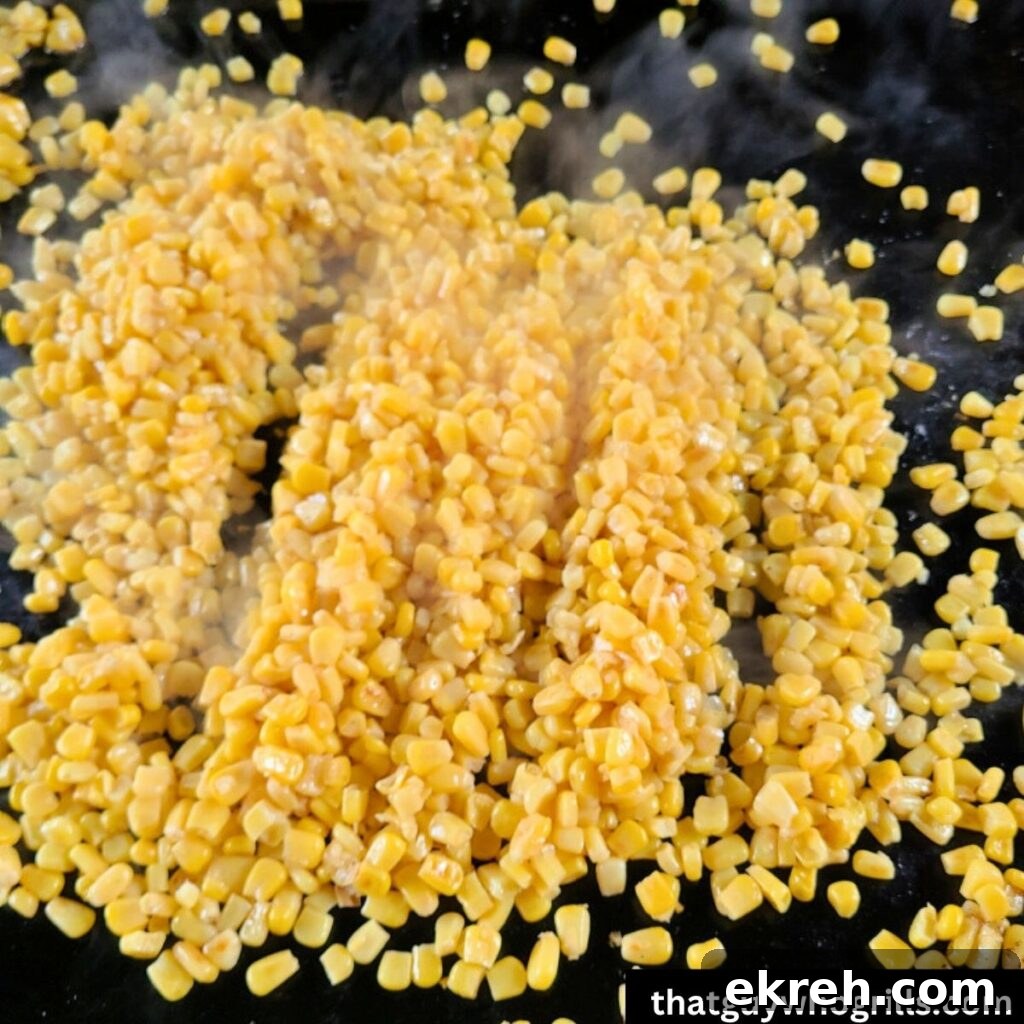 Whole Kernel Corn Cooking on Blackstone Griddle