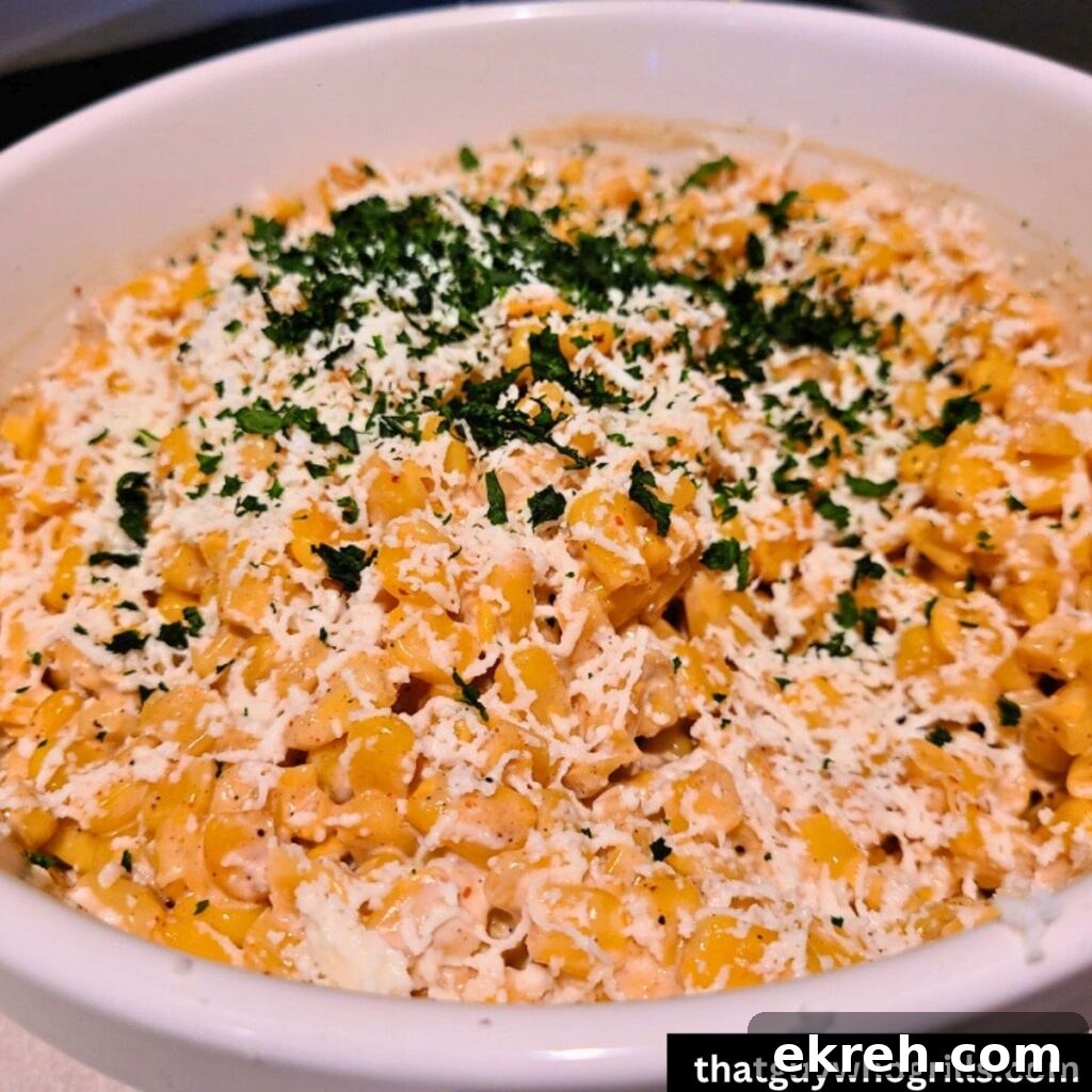 Blackstone street corn served in a white bowl