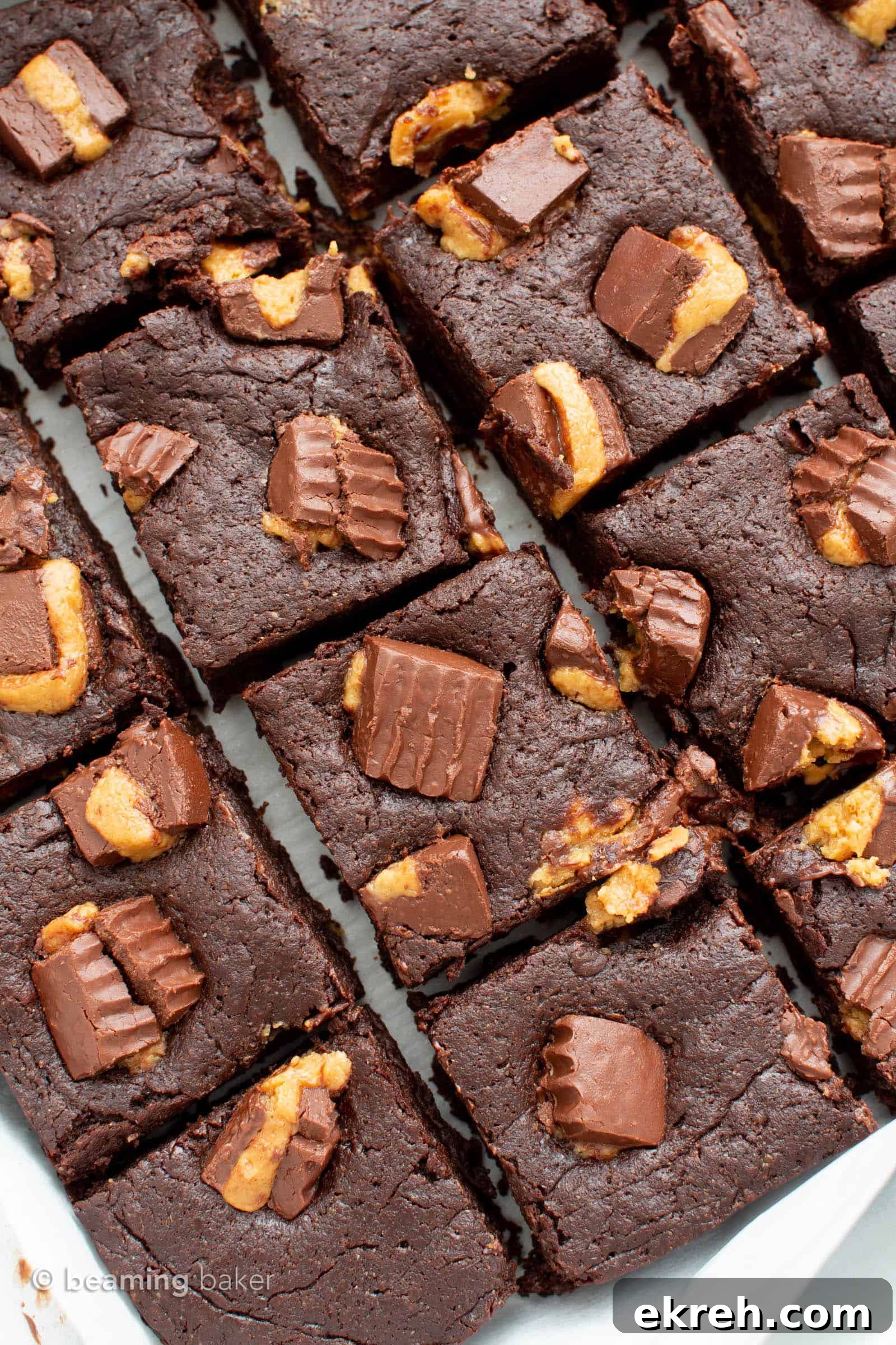 Sliced vegan peanut butter cup brownies