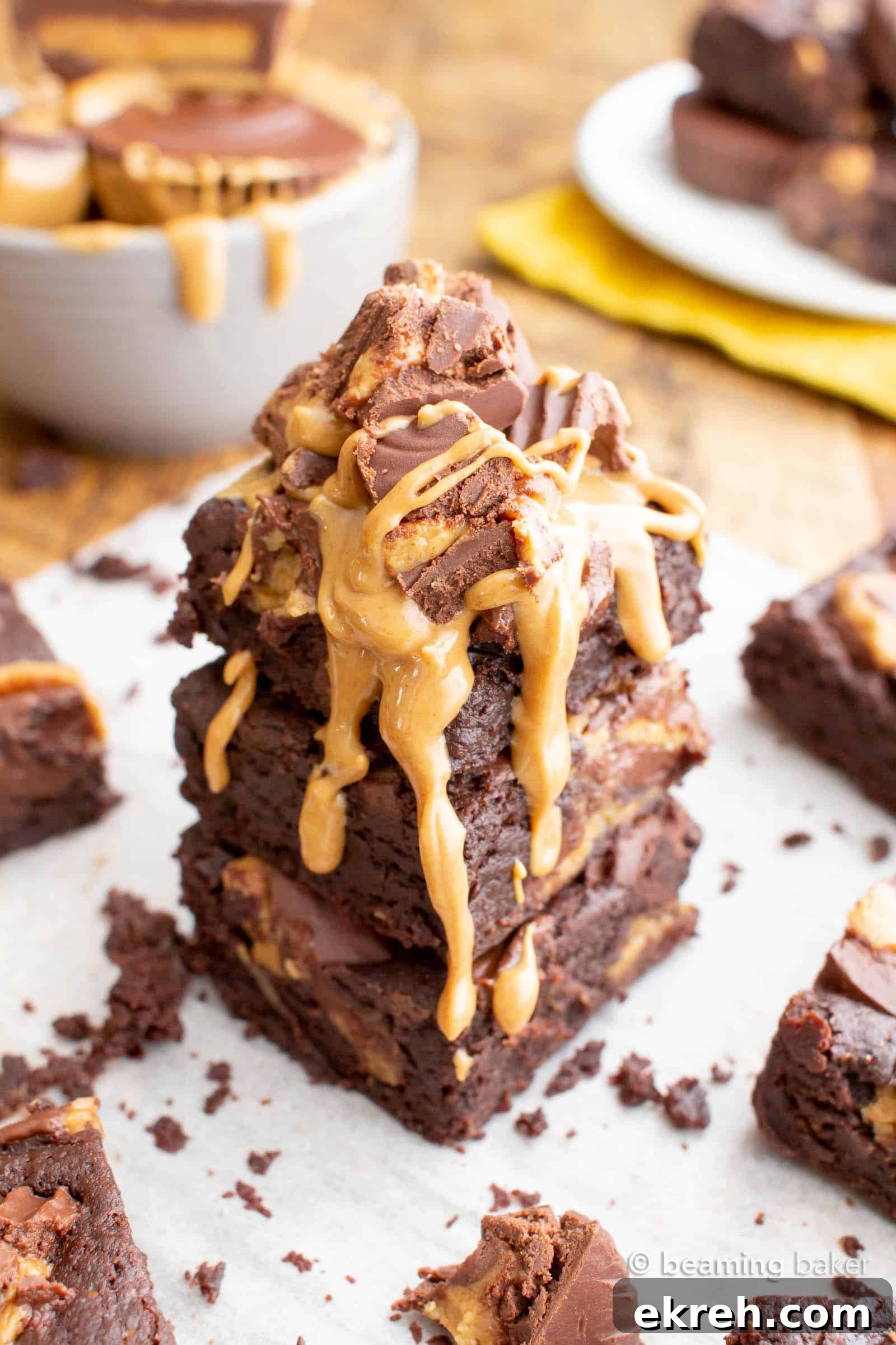 Vegan Peanut Butter Cup Brownies close-up