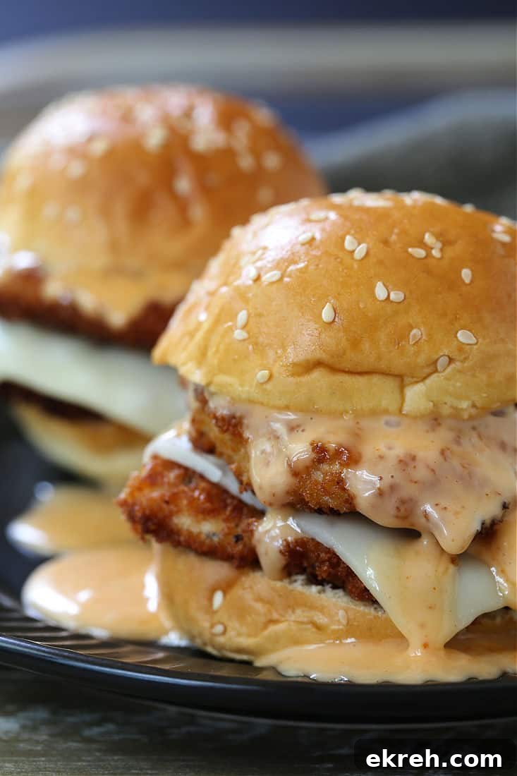 Bang Bang chicken sandwich dripping with sauce
