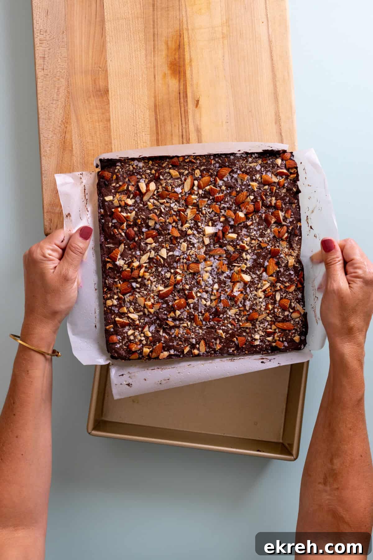 Fudgy Mocha Almond Brownies Recipe 11 Use parchment to lift brownies from pan
