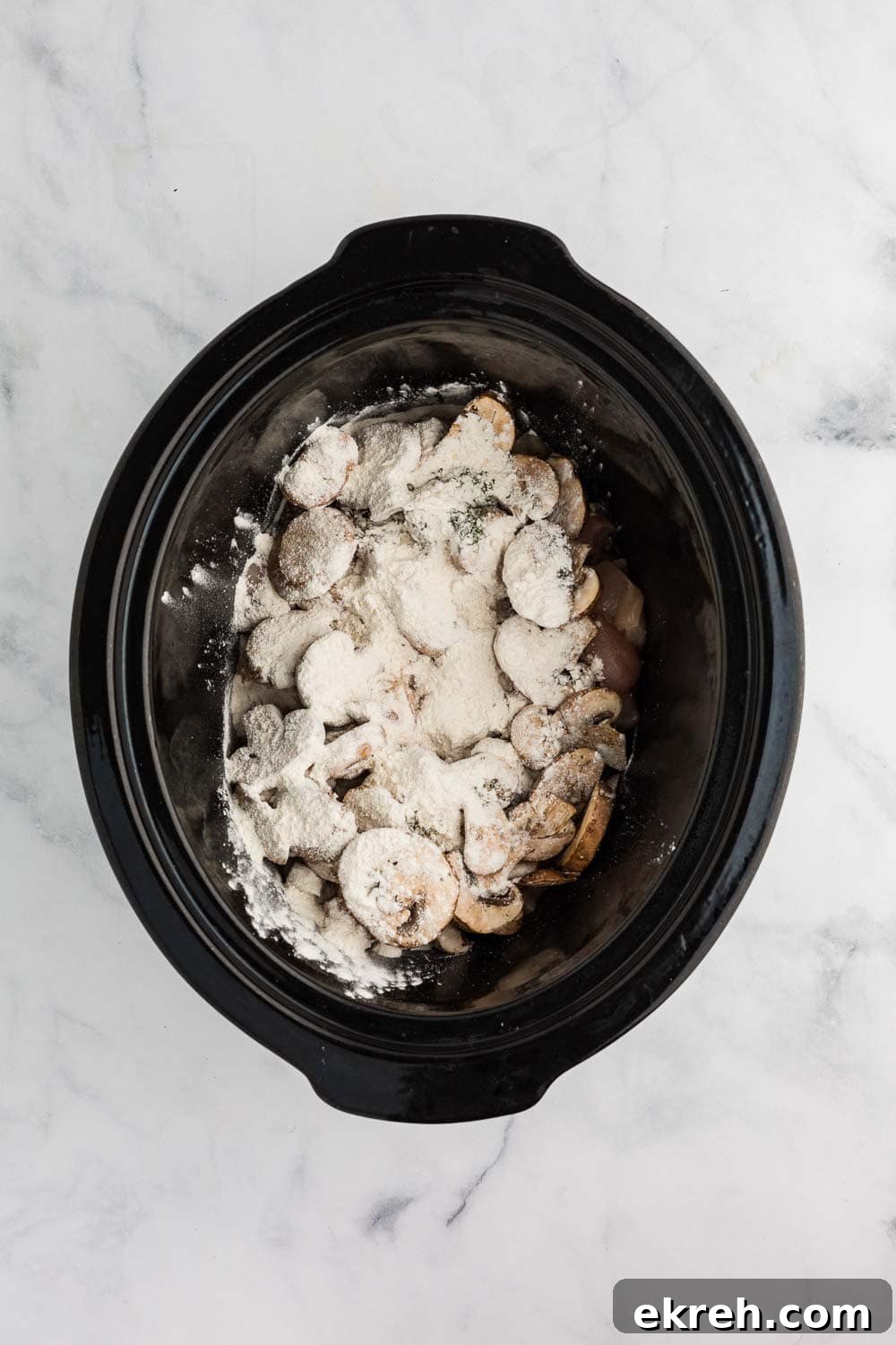 mushroom and flour in slow cooker