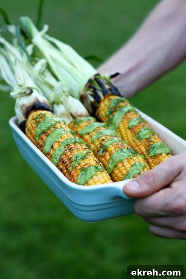 Grilled Corn on the Cob with Creamy Avocado Dill Dressing 2 Perfectly Grilled Corn on the Cob is very juicy and pairs so well with creamy vegan avocado dill dressing. Easy and impressive recipe for your summer barbecue!