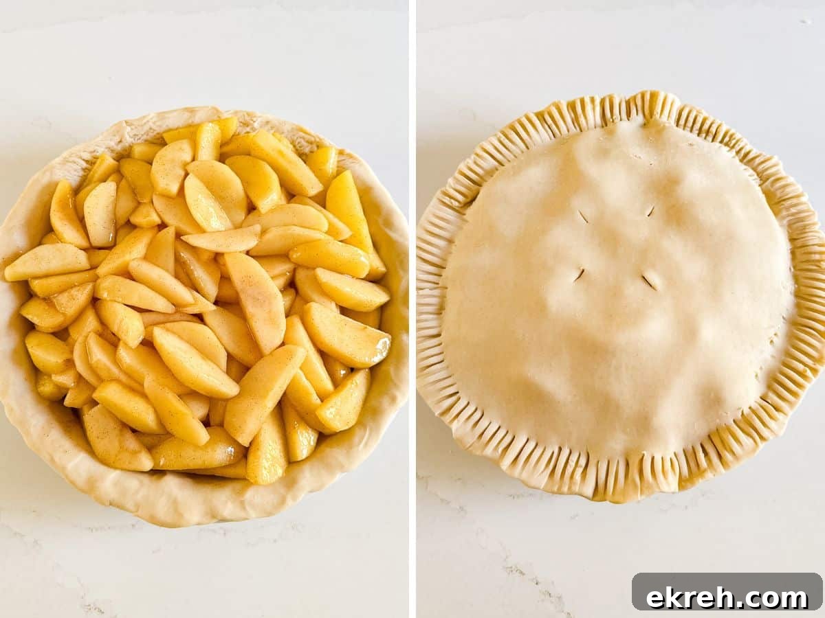 How to Make Apple Pie Filling from Scratch 6 Pie filling in the pic crust and then the top crust added.