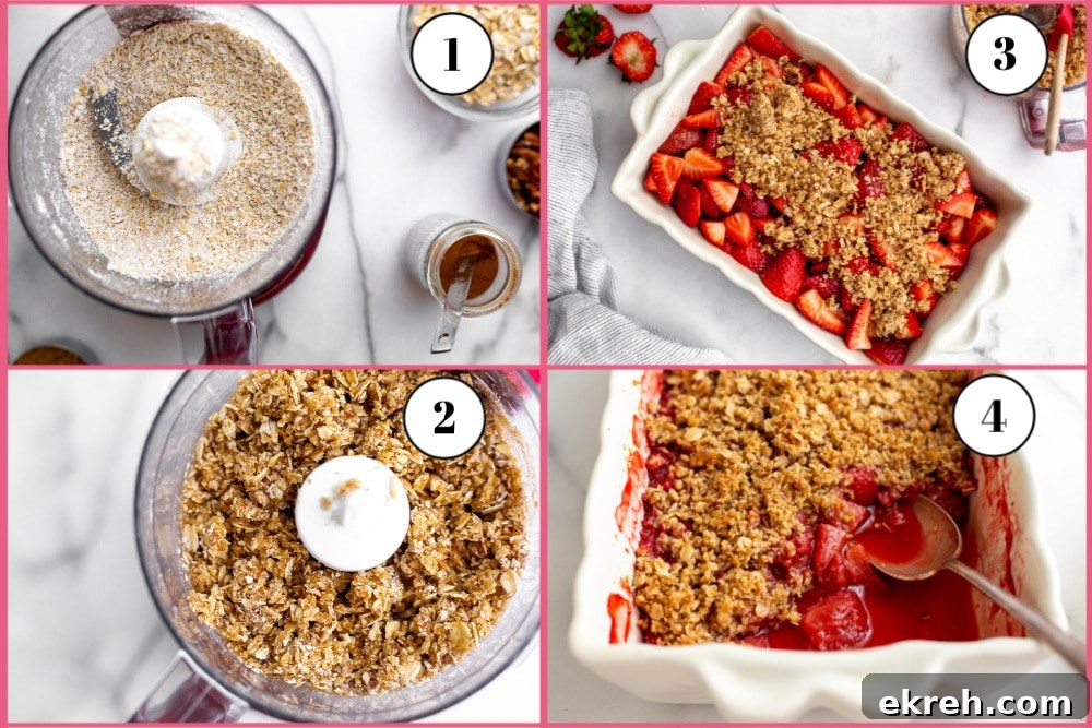 Process shot of making the gluten-free strawberry crisp