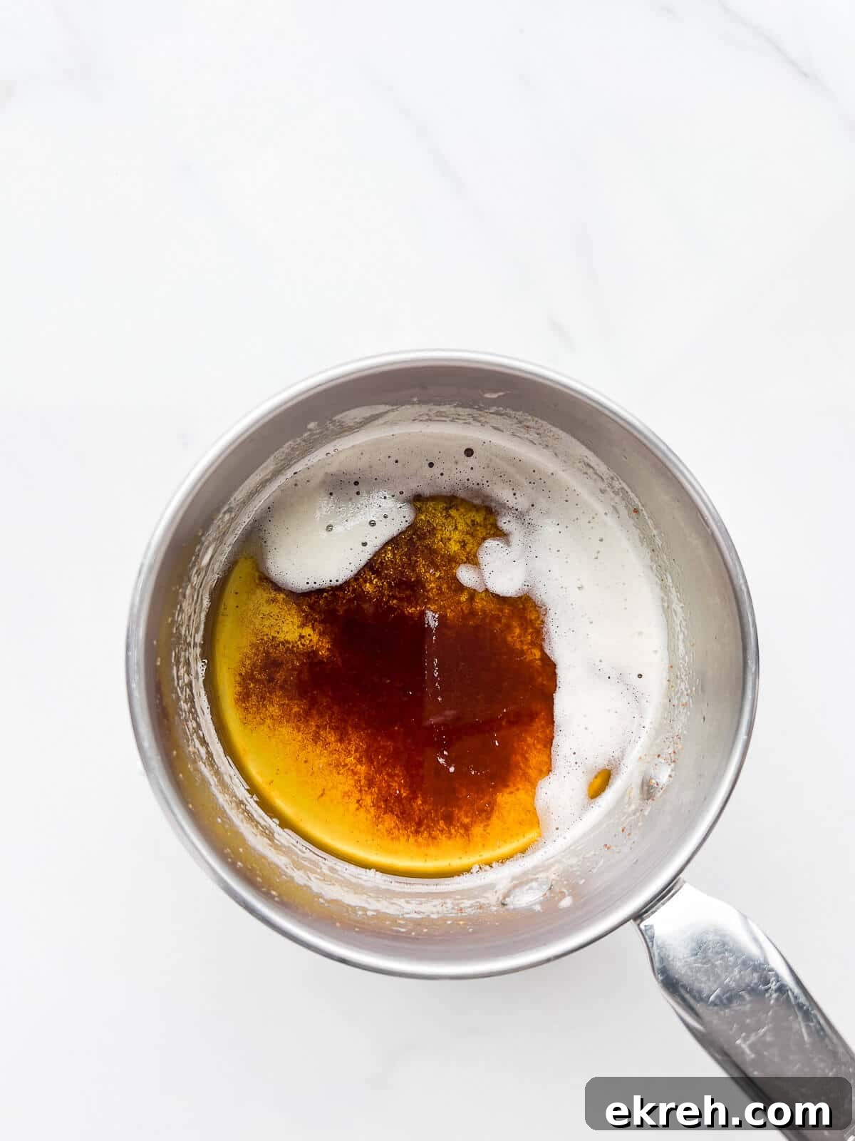 Browned butter in a saucepan.