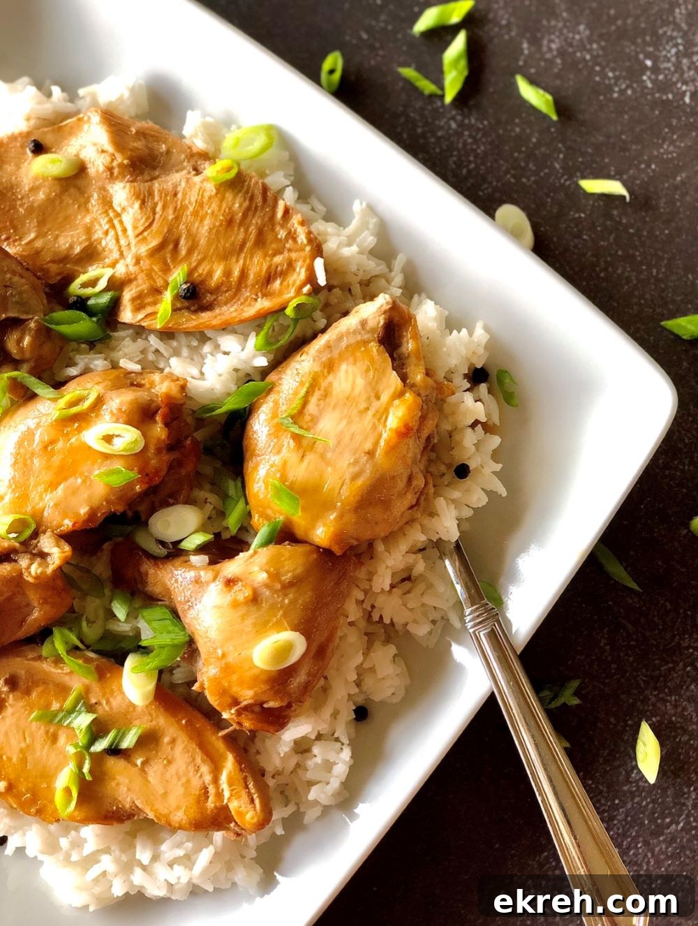 Slow cooker chicken adobo on a plate