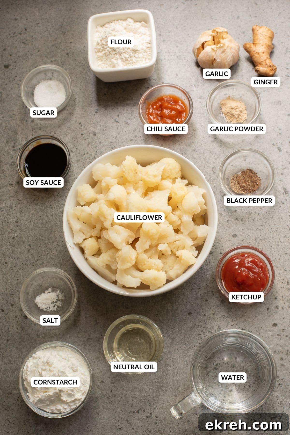An overhead image of the ingredients of gobi manchurian.