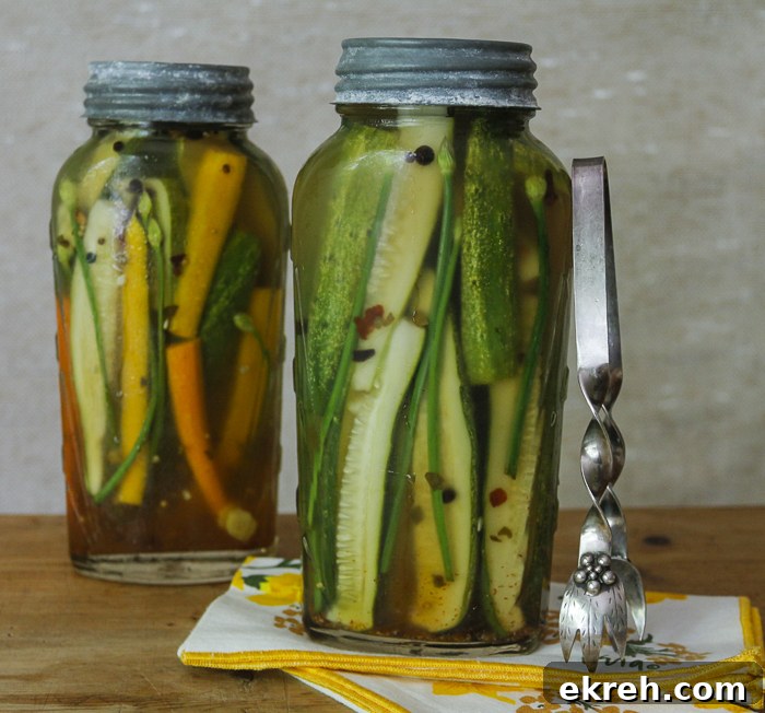 The perfect pickle, slightly sweet and spicy - add ginger and garlic chives for an Asian flair (can add multi-colored carrots too!)