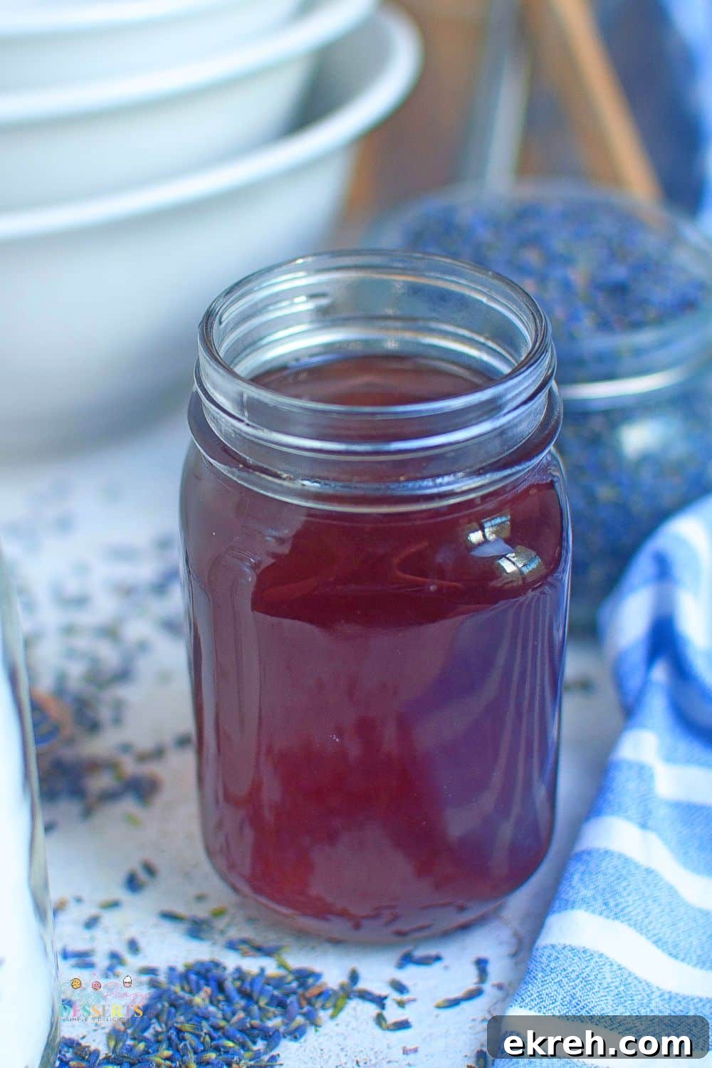 Homemade Lavender Syrup Recipe for Cocktails and Desserts 2 Lavender simple syrup in a glass jar