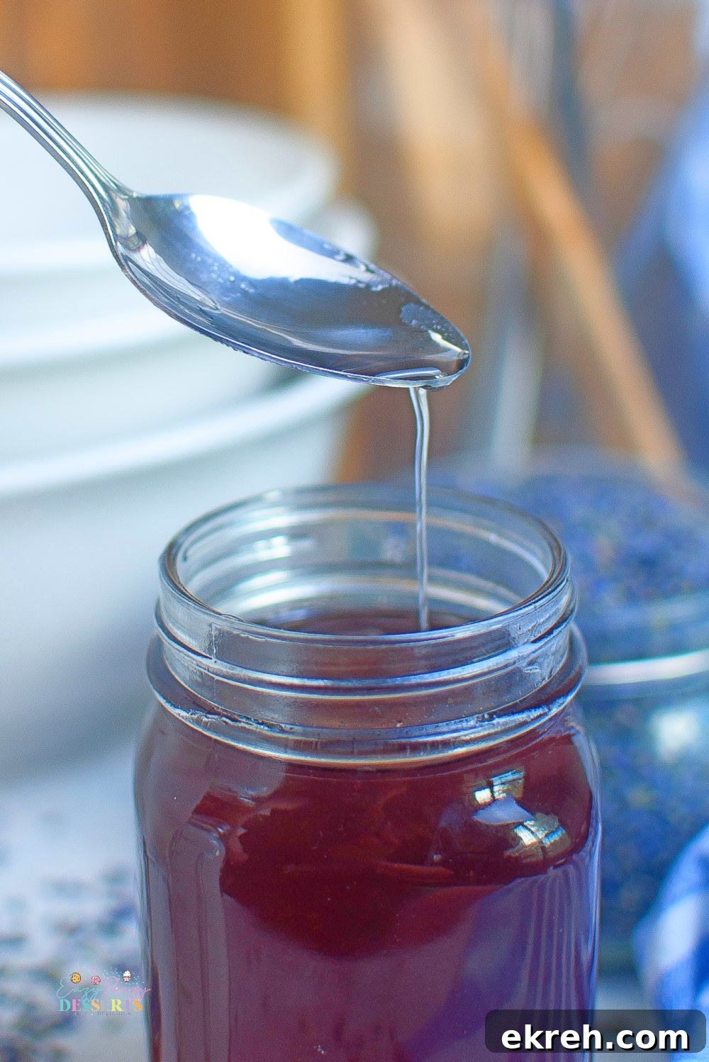 Homemade Lavender Syrup Recipe for Cocktails and Desserts 3 Close up image of lavender syrup for coffee