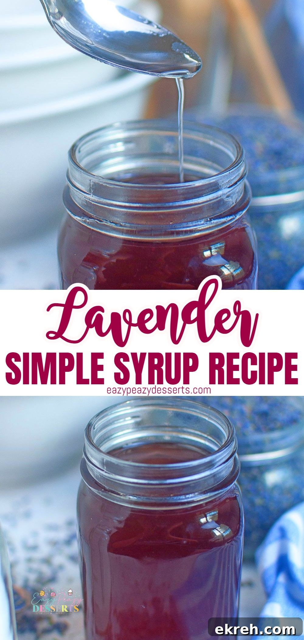 Homemade Lavender Syrup Recipe for Cocktails and Desserts 5 Photo collage of lavender syrup to use for coffee, cocktails and desserts