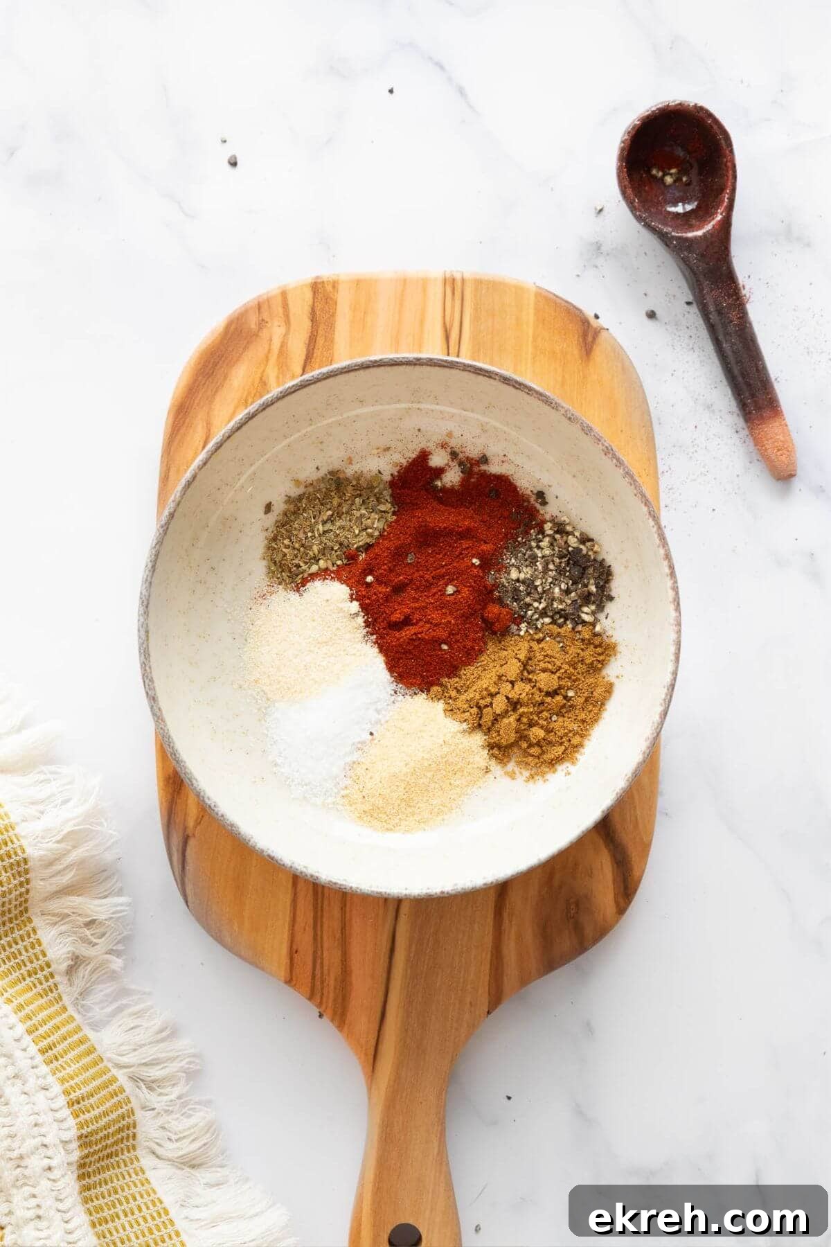 All spices in ground turkey seasoning in a bowl before mixing.
