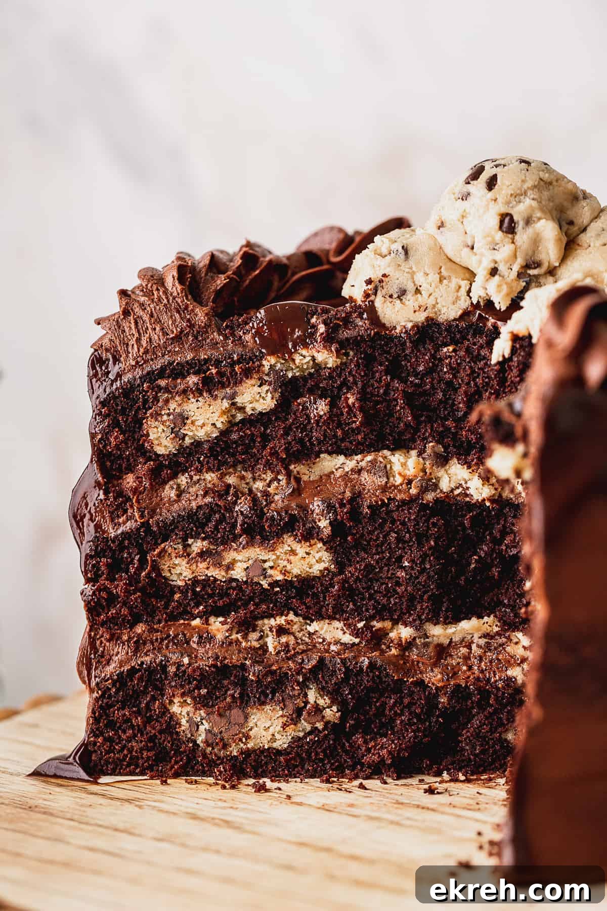 Close up of inside of chocolate brownie cookie cake.