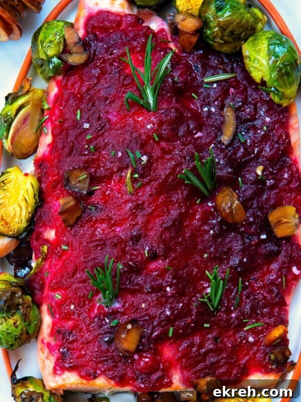Baked Christmas Salmon on a plate.