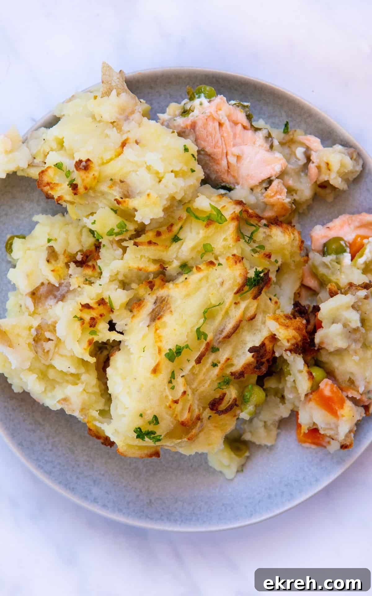 Salmon Pie served on a plate.