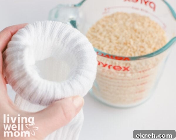 DIY Microwavable Rice Heating Pad - No Sewing Needed 5 hack for filling a sock with dry rice