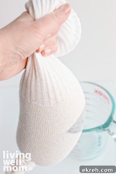 DIY Microwavable Rice Heating Pad - No Sewing Needed 7 sock stuffed with rice