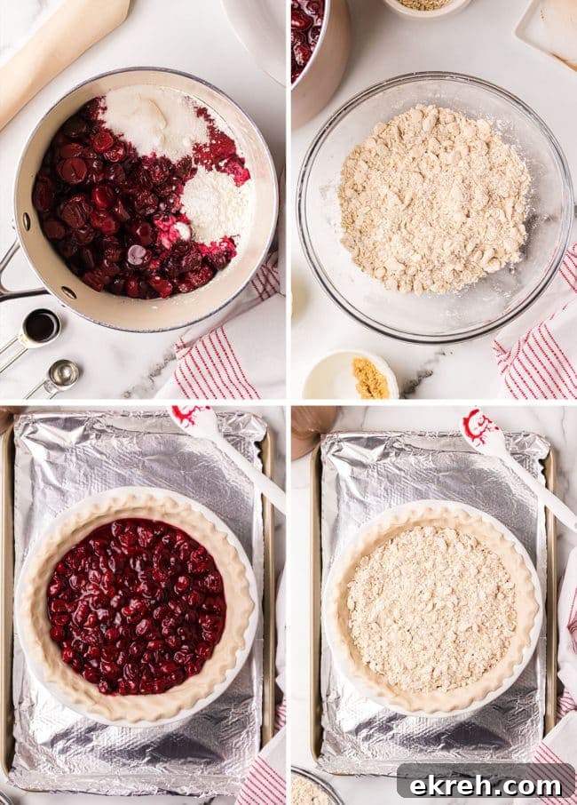 Cherry Crumb Pie with Frozen Tart Cherries 4 how to make Cherry Crumb Pie photo steps collage