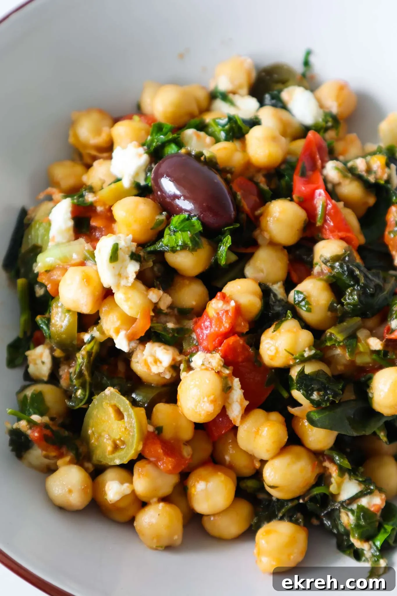 Mediterranean vegetarian dinner with chickpeas and feta cheese