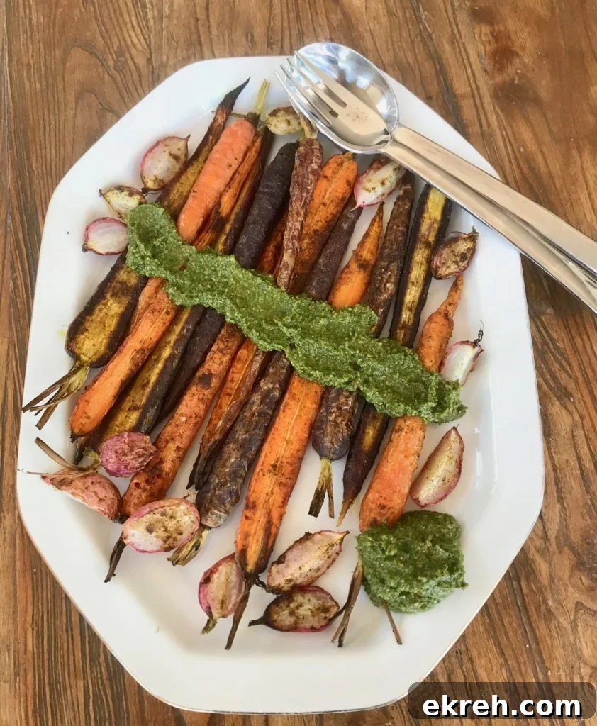 Roasted Veggies with Carrot Top Pesto